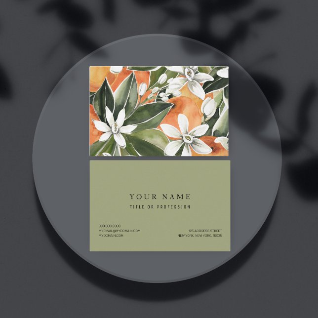 Tropisk Orange och blommor Vattenfärg Mönster Visitkort (Skapare uppladdad)
