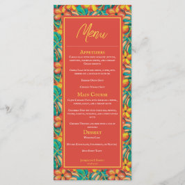 Tropisk Orange och Gult Blommigt Bröllop Menu Meny