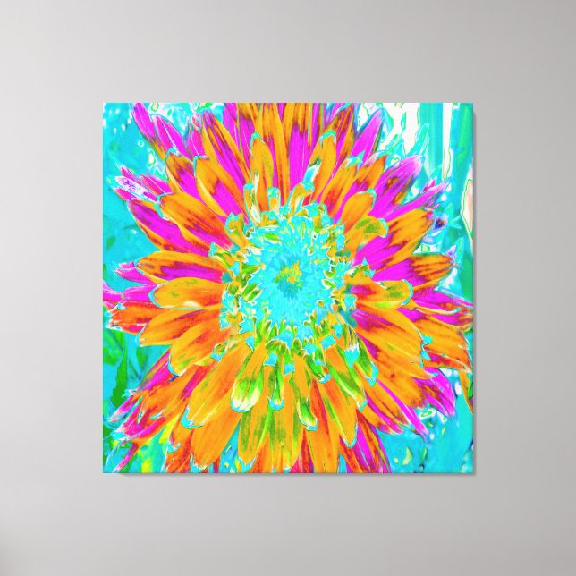 Tropisk Orange och Het Rosa Dekorativ Dahlia Canvastryck (Framsida)