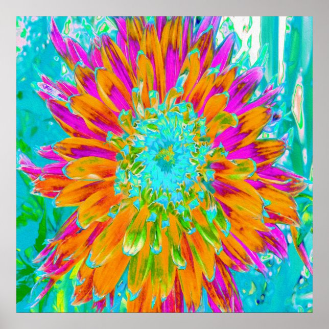 Tropisk Orange och Het Rosa Dekorativ Dahlia Poster (Framsidan)