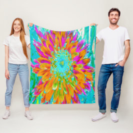 Tropisk Orange och Shock rosa Decorative Dahlia Fleecefilt