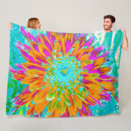 Tropisk Orange och Shock rosa Decorative Dahlia Fleecefilt