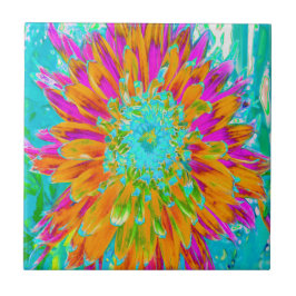 Tropisk Orange och Shock rosa Decorative Dahlia Kakelplatta