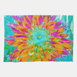 Tropisk Orange och Shock rosa Decorative Dahlia Kökshandduk