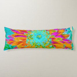 Tropisk Orange och Shock rosa Decorative Dahlia Kroppskudde