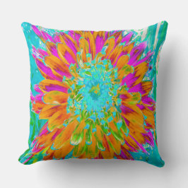 Tropisk Orange och Shock rosa Decorative Dahlia Kudde