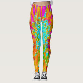 Tropisk Orange och Shock rosa Decorative Dahlia Leggings