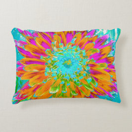 Tropisk Orange och Shock rosa Decorative Dahlia Prydnadskudde