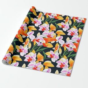 Tropisk Orange Orchid Flora Vattenfärg Presentpapper
