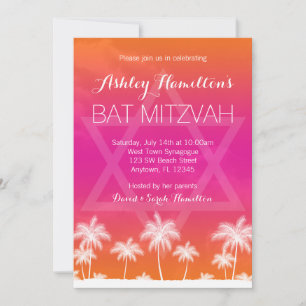 Tropisk Orange Rosa Bar Mitzvah Inbjudningar