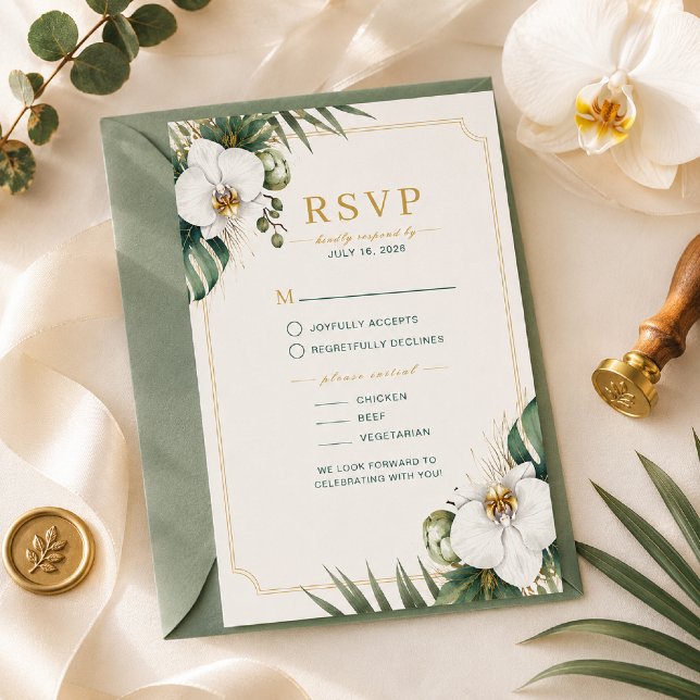 Tropisk orkidé lyxig bröllops-RSVP-kort OSA Kort (Skapare uppladdad)