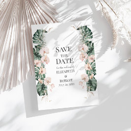 Tropisk Orkidé och Monstera Save the Date Inbjudningar