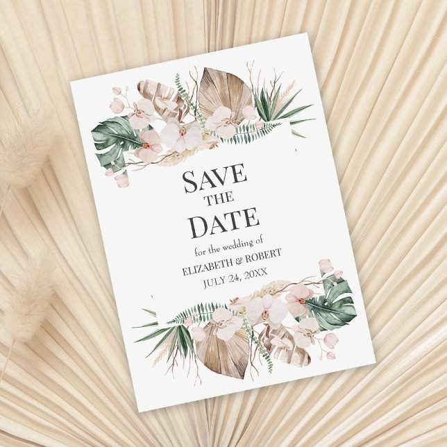 Tropisk Orkidé och Monstera Save The Date-kort Inbjudningar (Skapare uppladdad)