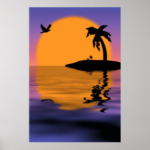 Tropisk ösolnedgångaffisch poster