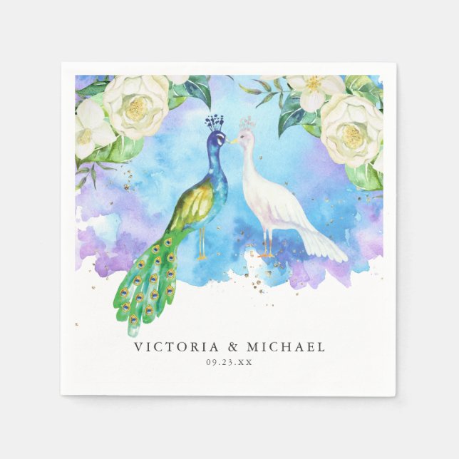 Tropisk Påfågel Blommig | Boho Botanisk Monogram Pappersservett (Framsidan)