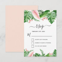 Tropisk Palm Blommig Akvarell Bröllop RSVP