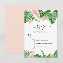Tropisk Palm Blommig Akvarell Bröllop RSVP Inbjudningar