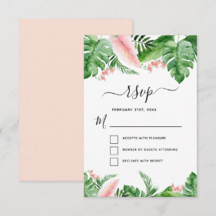 Tropisk Palm Blommig Akvarell Bröllop RSVP Inbjudningar