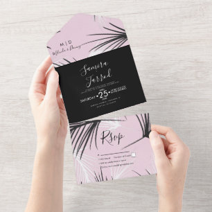 Tropisk Palm Bröllop Handritad Rosa