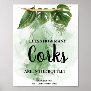 Tropisk Palm Hur Många Korkar Bröllopsduschspel Poster