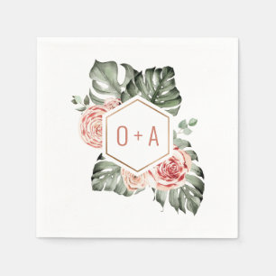 Tropisk palm och ros bröllopsmonogram pappersservett