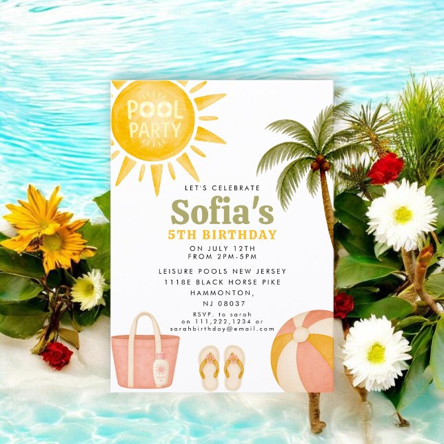Tropisk Palm Pool Party Födelsedag Inbjudningar (Skapare uppladdad)