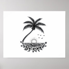 Tropisk Palm Solnedgång – Minimalistisk Strand Lin Poster