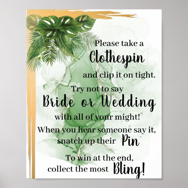 Tropisk palm Trä på en klädnypa Duschspelsskylt Poster (Framsidan)