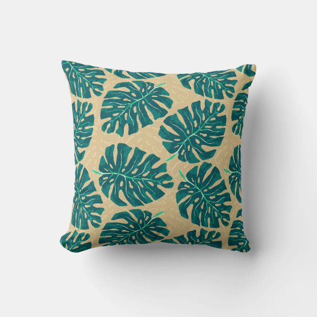 Tropisk Palm Turkos Beige Kudde (Framsida)