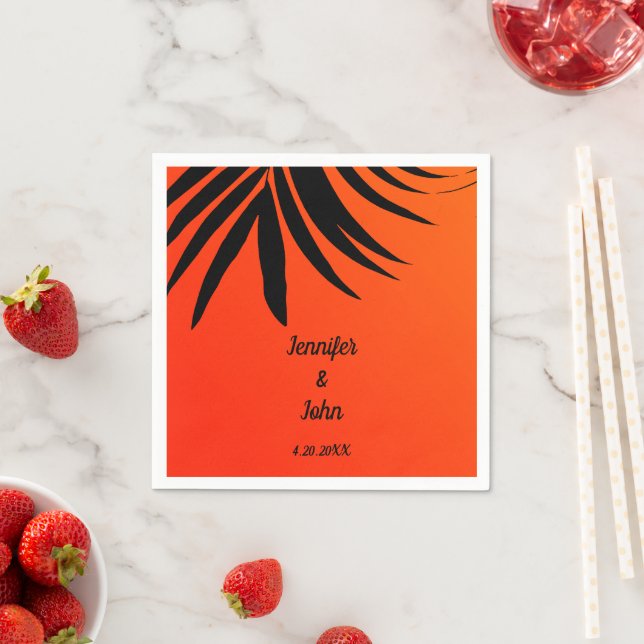 Tropisk Palmblad Solnedgång Orange Modern Bröllop Pappersservett (Insitu)