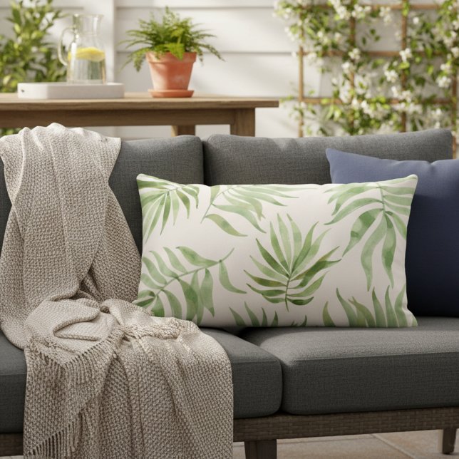 Tropisk palmblad utomhus kuddé lumbarkudde (Stylish tropical print pillow for your home!)
