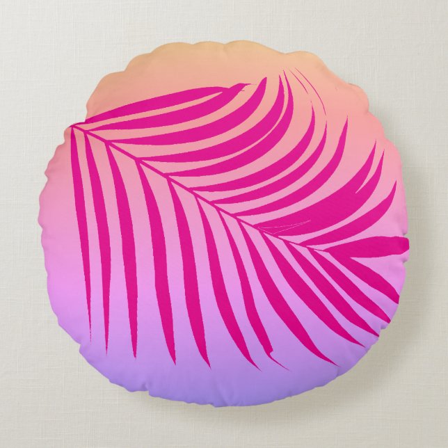 Tropisk palmlövskonst het rosa orange flick-gåva rund kudde (Framsidan)