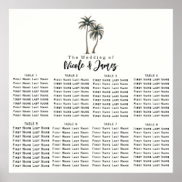 Tropisk palmträd rustik bröllopsplatskarta poster