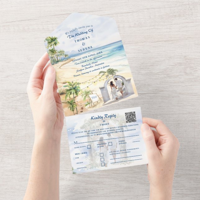 Tropisk Palmträd Strand QR-kod Havsplats (Avrivbar del)
