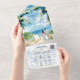 Tropisk Palmträd Strand QR-kod Ocean Plats
