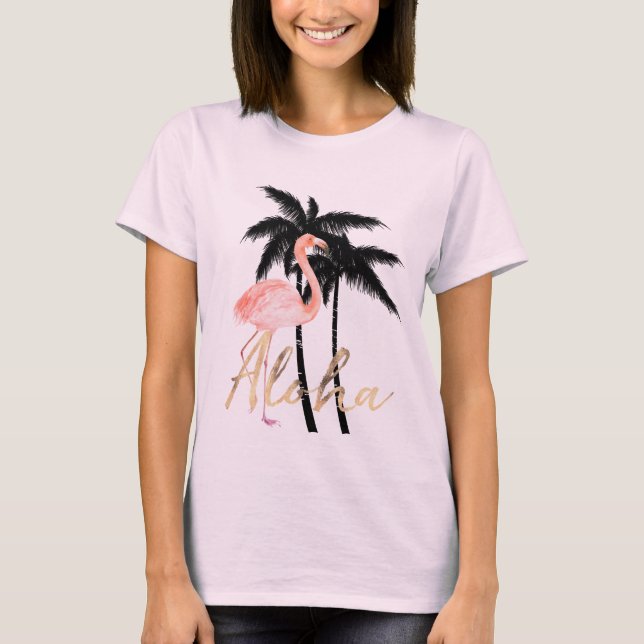 Tropisk palmträdFlamingo Aloha T Shirt (Framsida)
