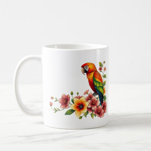 Tropisk papegoja och blommor  kaffemugg (Vänster)