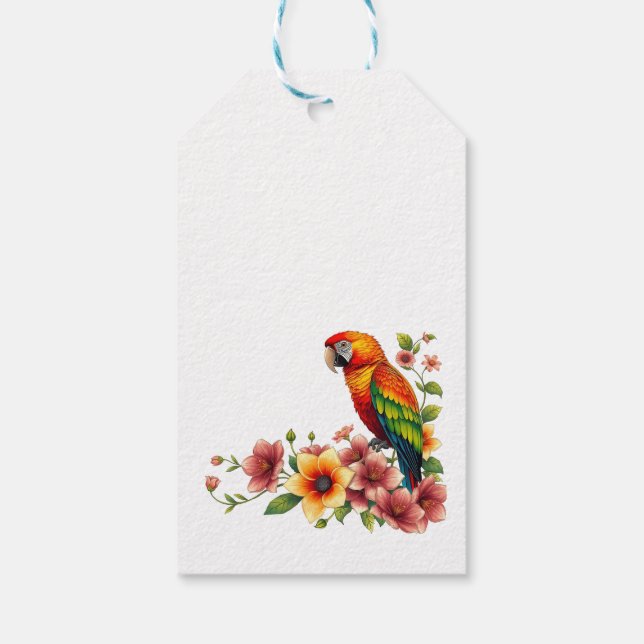 Tropisk papegoja och blommor presentetikett (Baksidan)