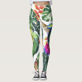 Tropisk papegoja och Hummingbird Leggings