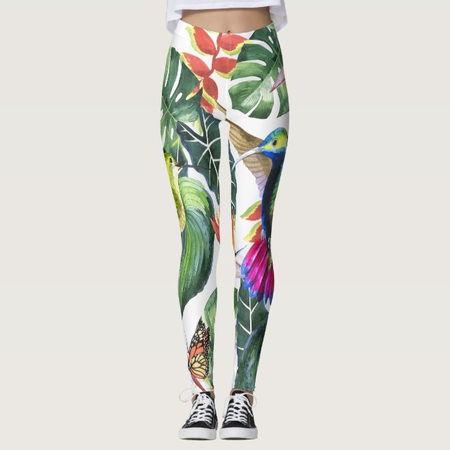 Tropisk papegoja och Hummingbird Leggings (Framsida)