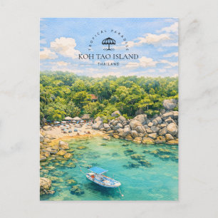 TROPISK PARADIS KOH TAO ÖN   Akvarell Helg Vykort
