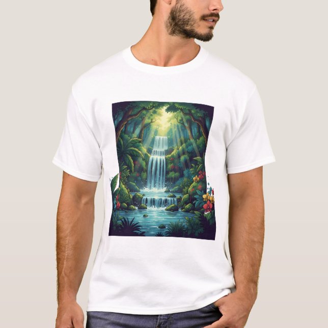 Tropisk paradis vattenfallsscen – Ultra detaljerad T Shirt (Framsida)