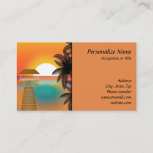 Tropisk paradise Artwork Beach Pier Sunset Visitkort