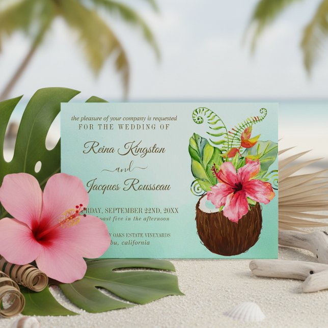 Tropisk paradise Coconut Blommigt Bouquet Bröllop Inbjudningar (Skapare uppladdad)