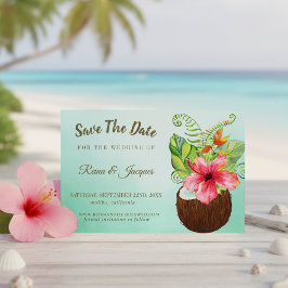 Tropisk paradise Coconut Blommigt Bouquet Bröllop Spara Datumet
