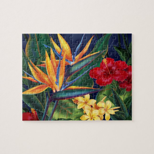 Tropisk paradise Hawaiian Blommigt Puzzle med Tin Pussel (Horisontell)
