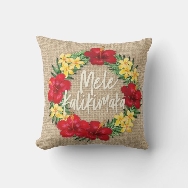 Tropisk paradise Hawaiian Helgdag Wand Burlap Kudde (Framsida)