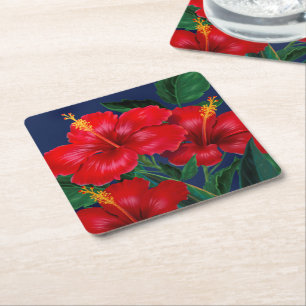 Tropisk paradise Hibiscus Hawaiian Underlägg Papper Kvadrat