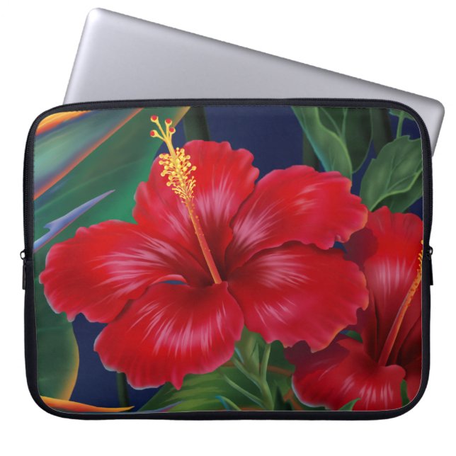 Tropisk paradise Hibiscus Neoprene Wetdräe Laptop Sleeve (Framsidan)