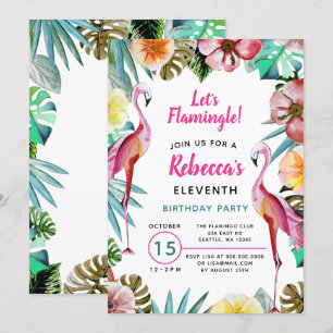 Tropisk paradise Rosa Flamingo Birthday Inbjudningar